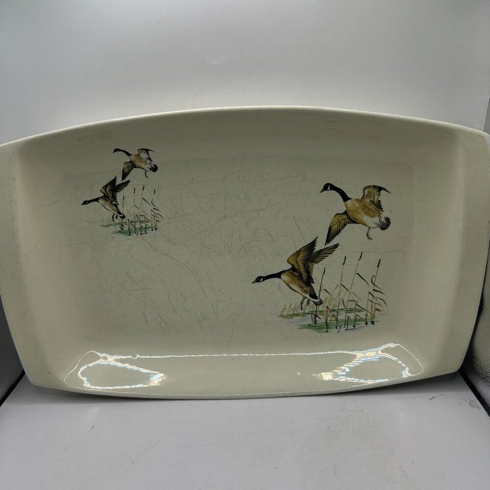 Vintage Lladró Porcelain Rectangular Serving Platter With Flying Geese Design